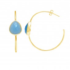 Blue Chalcedony Pear Hoop gemstone earring 